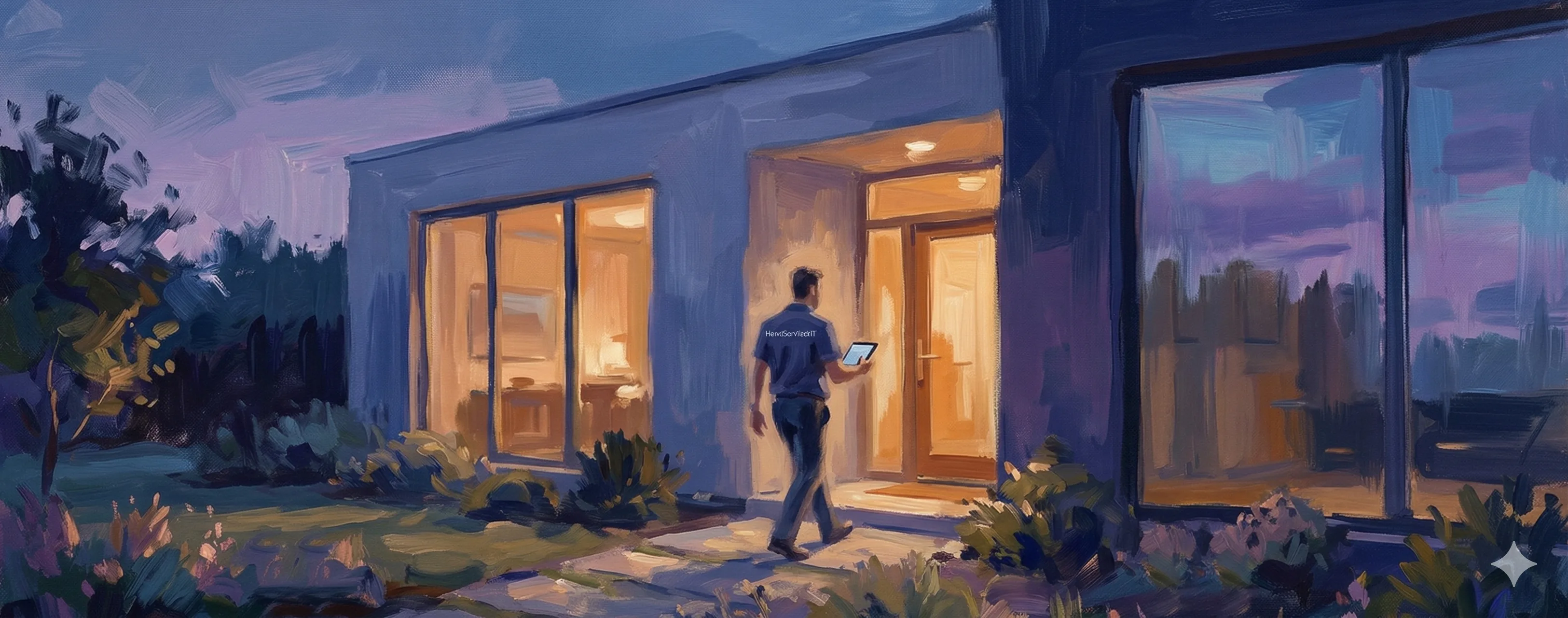 Home service pro arriving on-site with a tablet in hand